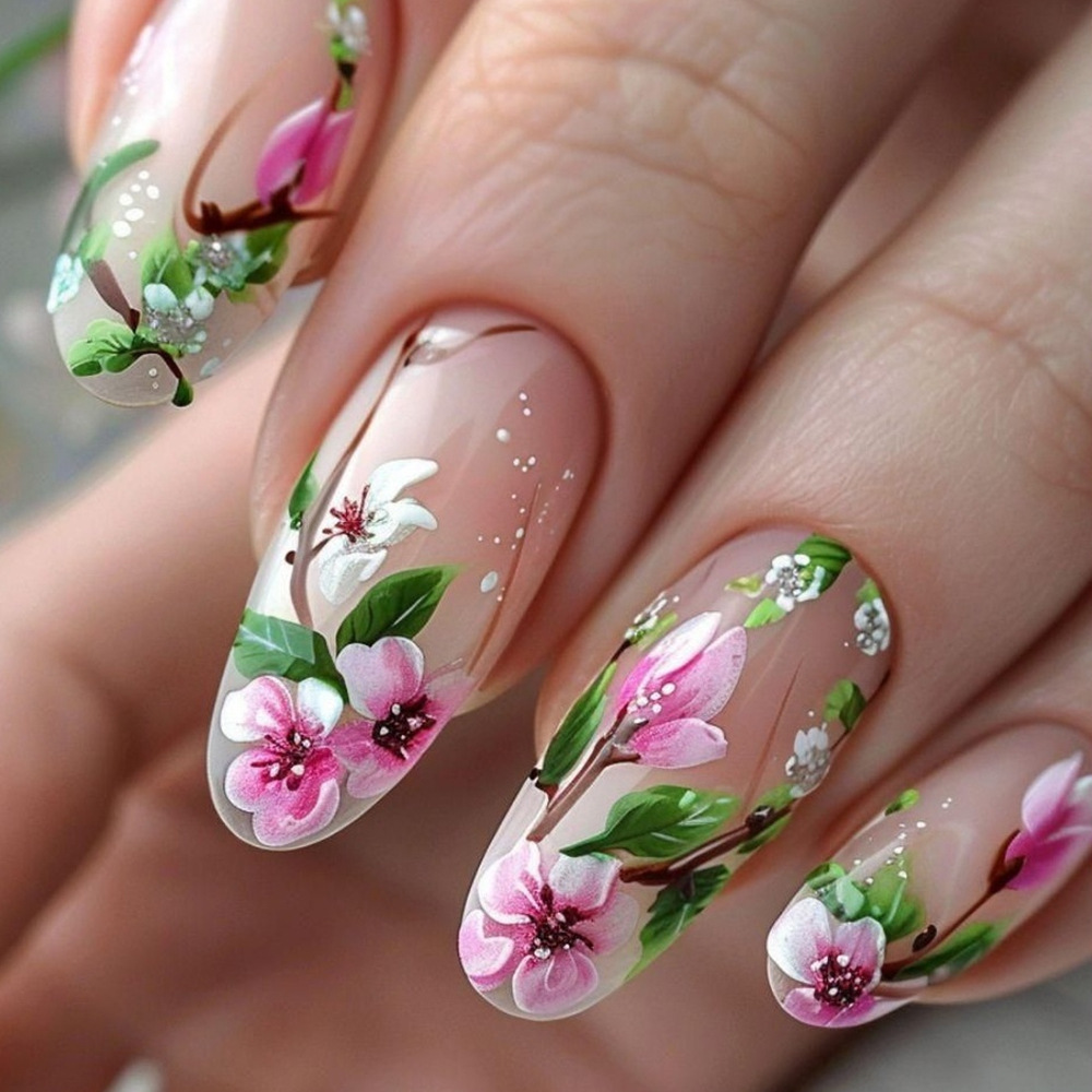 Short Almond Press on Nails 3D - огляд і ціна Pressed Flower Art