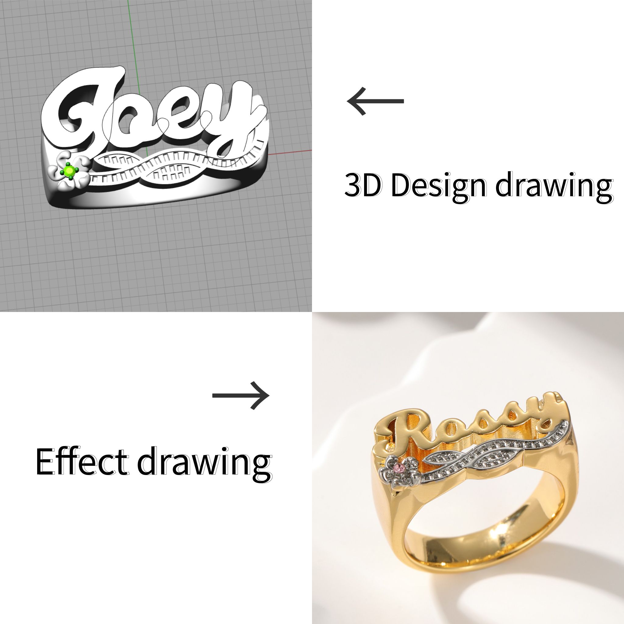 3D Name Ring Custom Diamond Na - огляд і ціна Initial Ring Custom