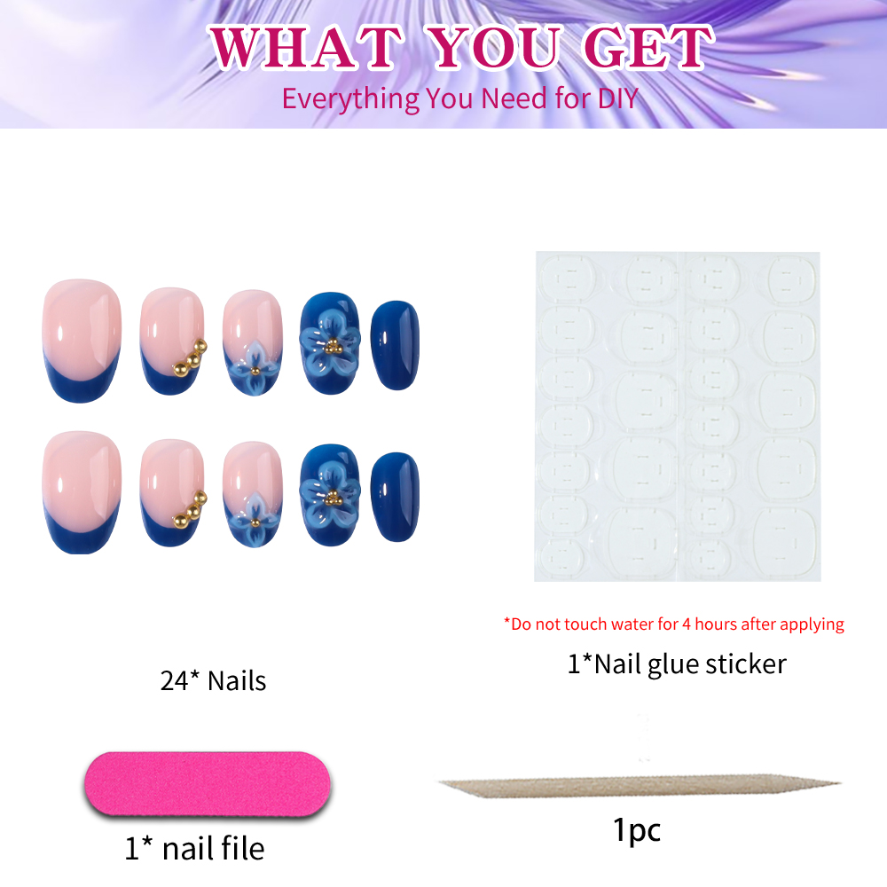 24pcs Short Oval 3D Gel Nail S - огляд і ціна Pressed Flower Art